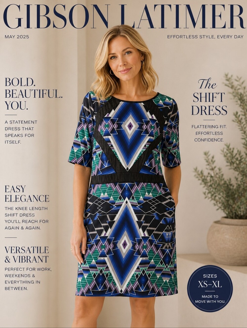 Gibson Latimer Geometric Print Knee Lgth Dress Sz 14 Like NEW